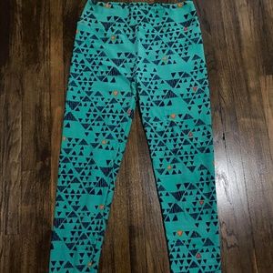 LuLaRoe OS leggings - teal w/navy & orange